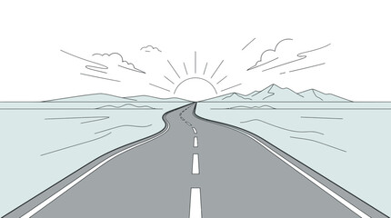 Winding highway leading to a sunrise over mountain range © bagas