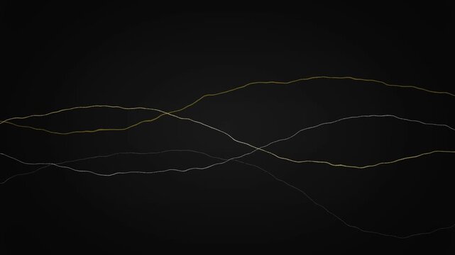 Minimalist gold and white jagged lines drifting across dark black background loop.