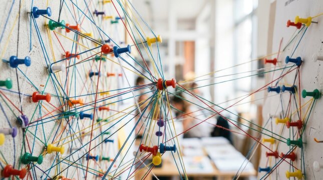 Abstract Network of Colorful Connections and Nodes.
