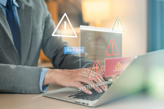 System hacked alert after cyber attack on computer network. compromised information concept. internet virus cyber security and cybercrime. hackers to steal the information is a cybercriminal	