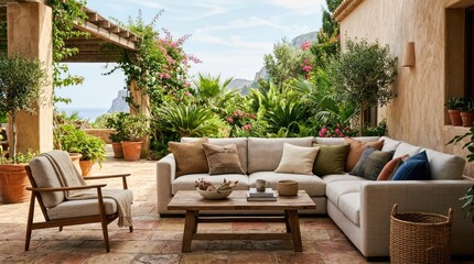 Obraz premium Luxurious Outdoor Living Space with Comfortable Seating and Lush Greenery.