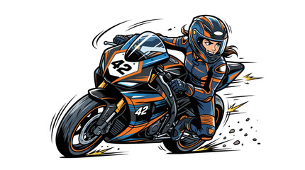 Female motorcycle racer leaning on a professional sportbike at speed © Bebel