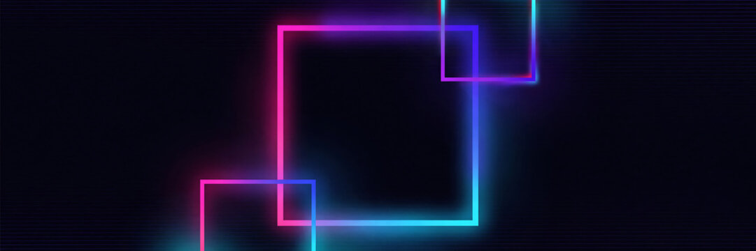 Intersecting Neon Squares with Glitch Effect glowing