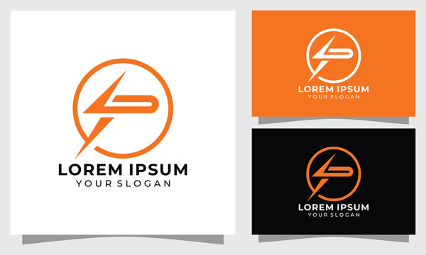 Letter LP monogram and lightning bolt circular logo design template vector