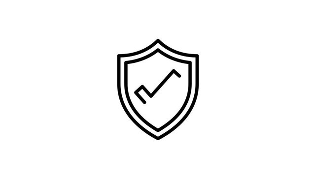 Shield protection with check mark animated icon for security, safety, safe, verified, privacy, defense, safeguard, secure, guarantee, insurance