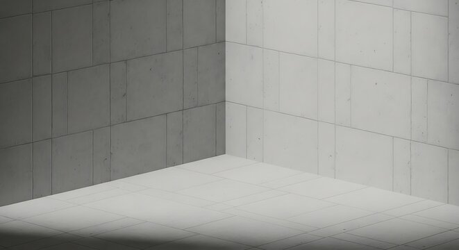 Minimalist corner interior design featuring a cimento queimado wall texture and light gray tiled floor with soft natural lighting for modern home decor.