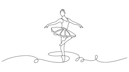 Ballet Dancer Silhouette - Minimalist Continuous Line Art © Kensusei