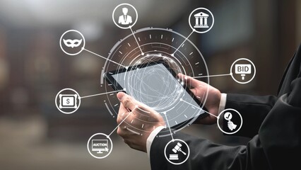 Fototapeta premium Online auction platforms offer digital bidding, online auction participation, and auction-based transactions to enhance digital commerce and online auction winning opportunities. Spire
