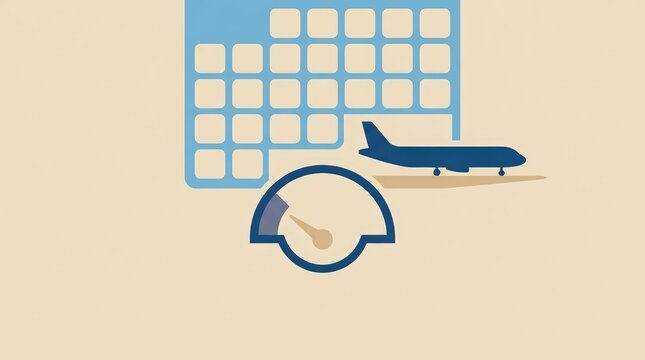 Calendar with Airplane and Speedometer Symbol for Travel Planning