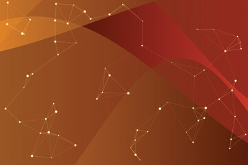 Fototapeta premium Abstract network background, with connected dots, and lines in, shades of orange, brown, and deep red