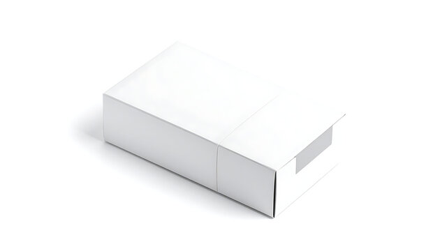 Isolated plain white rectangular box with subtle shadow on a white background, mockup for product packaging design