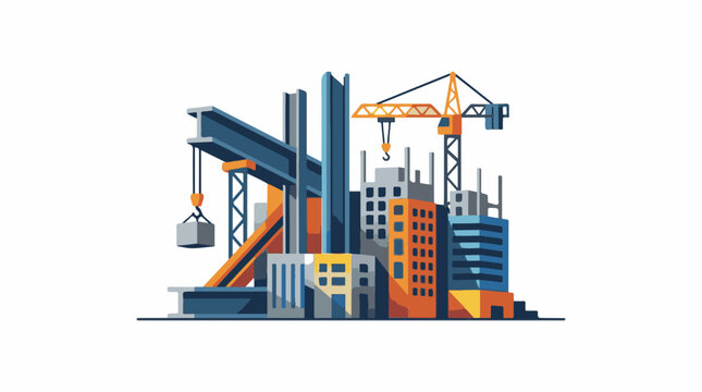 Colorful illustration of a construction site with cranes and buildings (2)