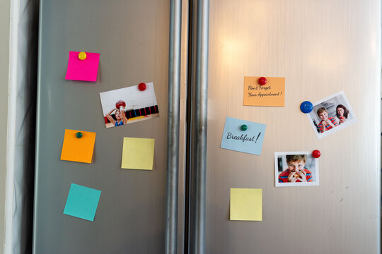 Colorful notes on refrigerator door