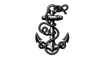 Naklejka premium Vintage Nautical Anchor and Rope Etching Vector Illustration