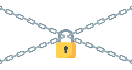 Security and Lockdown. A yellow padlock secured with crossed metal chains. © SHUVO