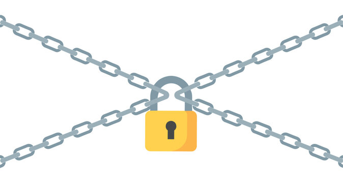 Security and Lockdown. A yellow padlock secured with crossed metal chains.