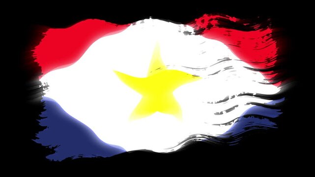 Waving torn Saba flag grunge brush burn light leaks, transparent background alpha channel loop full HD