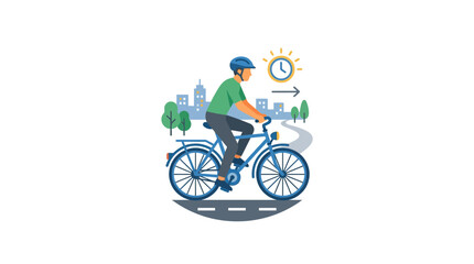 Fototapeta premium Man riding bicycle in city park, healthy lifestyle, urban commuting, time for exercise