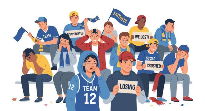 Disappointed sports fans watching a game sitting together in a stadium