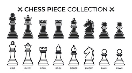 Chess Pieces Collection: King, Queen, Rook, Bishop, Knight, Pawn - Icons © Biru