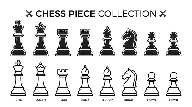 Chess Pieces Collection: King, Queen, Rook, Bishop, Knight, Pawn - Icons