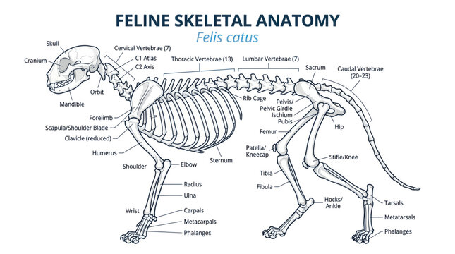 Feline Skeletal Anatomy Diagram - Felis catus