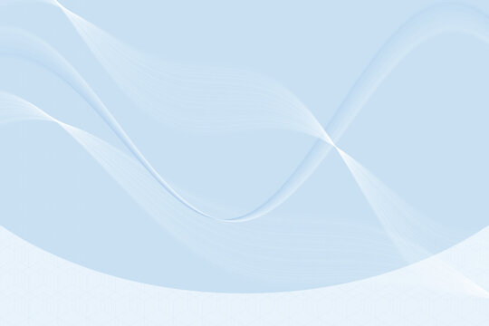 Light blue background, with intersecting white, flowing wave lines, and subtle geometric, cube pattern