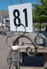 Fototapeta premium Number 81 at restaurant table in Wanaka South Island