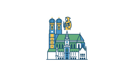 Obraz premium Munich Frauenkirche Cathedral Icon, Bavarian Landmark, Flat Design, Religious Architecture