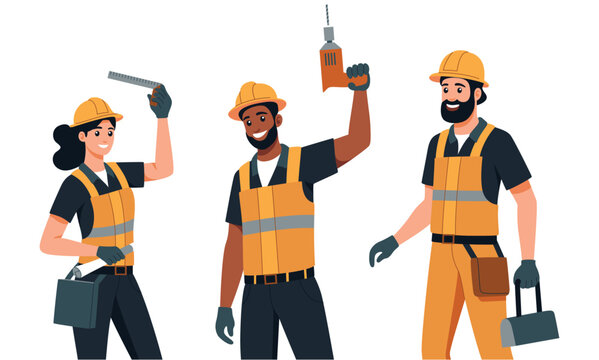 Happy construction workers vector illustration