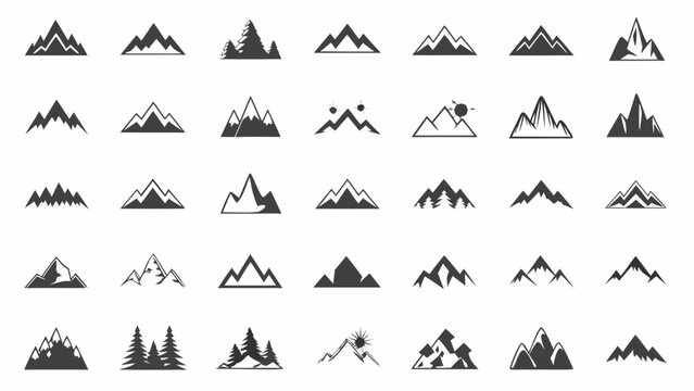 Collection of mountain silhouettes in varying styles a minimalist vector illustration on a white background