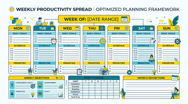 Weekly productivity spread for task management and habit tracking