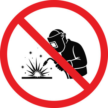 No welding sign prohibition symbol with a welder working flat vector illustration for safety and warning concepts isolated on white background