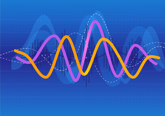Fototapeta premium Modern Audio Spectrum Waveform Illustration Representing Music Frequency and Digital Sound Signal Processing. Dynamic signal and frequency visualization.
