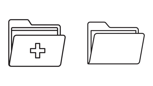 Medical And File Folder Icons Isolated On Black Background For Healthcare Organization