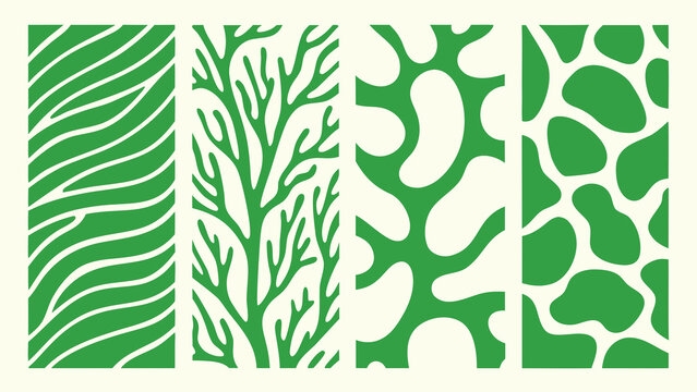 Nature inspired patterns featuring vertical panels in a green vector illustration style abstract design aesthetic pattern botanical motif