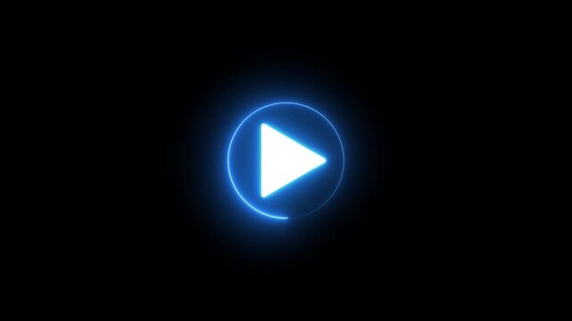 glowing Neon shine play button icon sign with neon circle animation. neon media player button. Neon glowing play button icon on a black background, 4k quality animation video