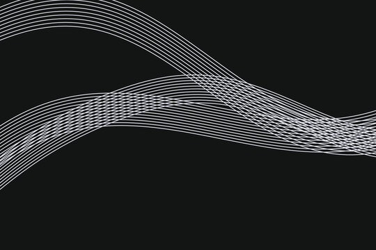 White parallel wavy lines intersecting on a solid black background, minimalist wave pattern