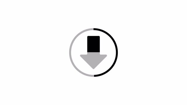 Downloading bar complete animation, Circular black and white download button animation, downward pointing arrow motion graphic, app download screens,downloading icon sign button with  check mark.