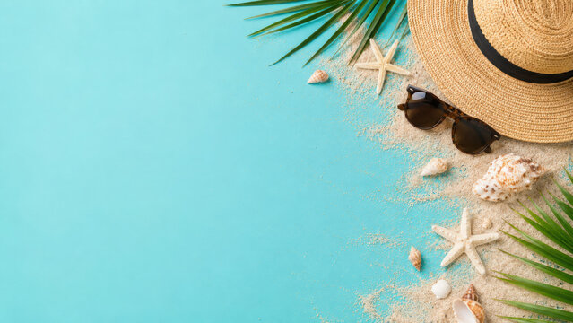 Desk of free space and summer hat