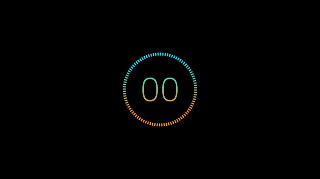 5 second countdown timer, on black background with alpha channel 