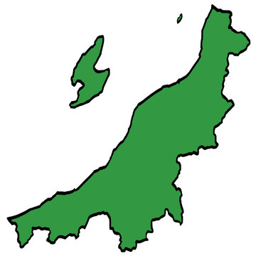 新潟県地図 中部地方 緑色 筆タッチ 和風 東日本 / A brushstroke map of Niigata Prefecture / green