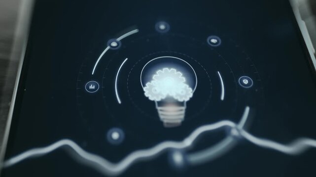 Glowing light bulb containing gears representing a creative brain and innovation
