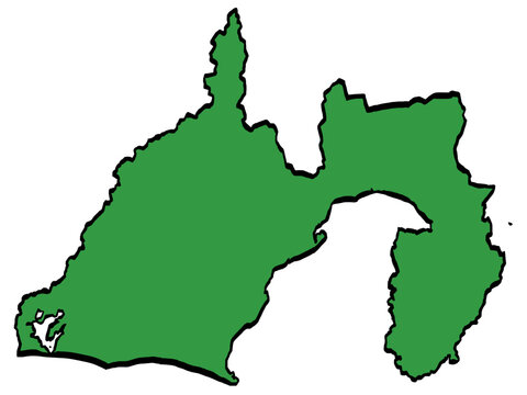 静岡県地図 中部地方 緑色 筆タッチ 和風 東日本 / A brushstroke map of Shizuoka Prefecture / green