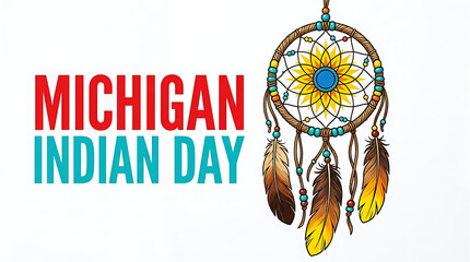 Obraz premium Michigan Indian day celebration with dreamcatcher and feathers isolated on transparent background