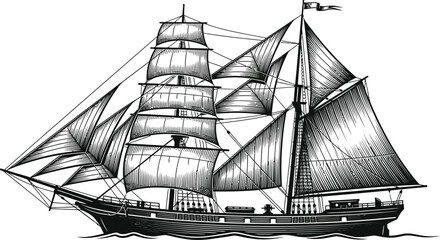 Classic 1700s vintage sailing ship vector illustration featuring a beautiful historic tall galleon vessel without messy background isolated on plain white © MstNela