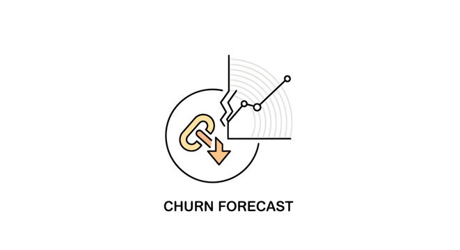 Churn forecast data analytics concept line art icon with forecast analytics business prediction customer retention statistics analysis corporate management strategy marketing percentage