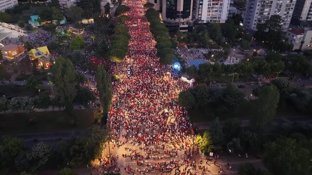 Huge Protest Crowd Seen From Above in Tirana, , 20 June 2026