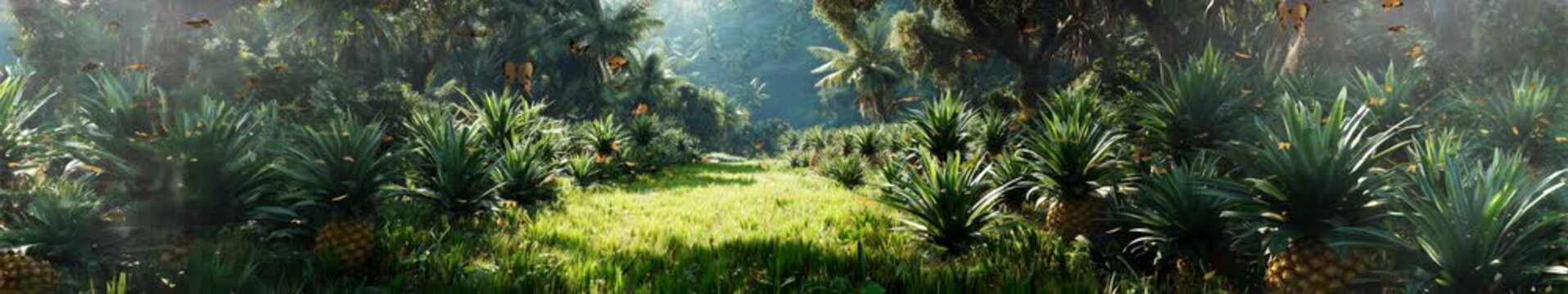 Tropical Plantation with Butterflies and Sunlight &mdash; Panoramic Jungle Scene Looped Panorama