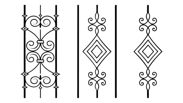 Wrought iron fence ornate design, elegant railing grille, vintage decor.